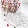 Catena di perle fai da te con ciondoli a cuore in strass colorati, elegante materiale per gioielli. - Colori Misti - Cuore