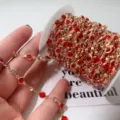6mm Eingefasste Strasskette Gold Kupfer DIY Schmuckherstellung Handwerk Zubehörteile - Roter Strass - KC Gold Plattiert