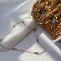Catena strass in rame 4mm DIY creazione gioielli accessorio materiale per nappina - Oro KC Strass Azzurro