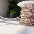 Catena di perle con ciondoli a cuore turchese per creazione di gioielli fai da te, rotolo rosa. - Blu-Cuori