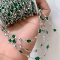 6mm Einfassung Glas Strass Handgemachte Kette DIY Schmuck Zubehör Kleidung Franse 1Stk - Pfauengrüner Strass - Weiß K Plattiert