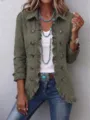 Damen Armeegrün Revers 3D Blumenstickerei Rüschen Knopfleiste Freizeitjacke Detail. - 3XL / Oberteile / Jacquard Armeegrün Druck