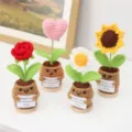 Crochet potted plants handmade yarn flowers with inspirational cards for cute desk decor - Sunflower Daisy Potted Plant (MXD26)
