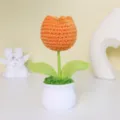 Handmade crochet orange tulip potted plant mini wool flower home decor desktop ornament - MXD01-2 (Orange Tulip)