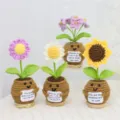 Handmade crochet potted flowers with inspiring quote cards, cute knitted sunflower and daisy. - Handmade Knitted Floral Potted Plant (MXD26-2)