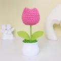 Mini crochet potted pink tulip handmade knitted flower home decor artificial bonsai plant pot - MXD01-3 (Pink Tulip)