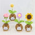 Handmade crochet potted flower with cute face and inspirational card, perfect gift desk decor. - Multi-Flower Yarn Potted Plant (MXD26-4)