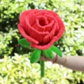 Ramo de rosas gigantes de felpa de chenilla hecho a mano para regalo de vacaciones decoración - Rojo Sandía Acabado