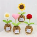 Handgemachte Häkel-Topfpflanze mit inspirierender Karte, süßes Geschenk für die Schreibtischdeko. - Geknüpfte Blumen Topfpflanzen Set (MXD26-5)