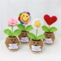 Handgemachte gehäkelte Topfblumen mit lächelnden Gesichtern und positiven Sprüchen Deko. - Handgemachte Geknüpfte Topf Dekoration (MXD26-7)