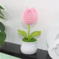 Tulipe au crochet fabriquée à la main en pot, jolie fleur en tricot pour déco de bureau. - MXD01-8 (Tulipe Rose Base de Mousse)
