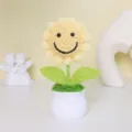 Plante en pot de tournesol au crochet faite à la main, jolie fleur jaune en tricot déco. - MXD02-1 (Tournesol Sourire)
