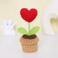 Plante en pot coeur rouge au crochet faite main fleur tricotée joli décor bureau - MXD04-1 (Fleur Cœur Rouge en Pot)