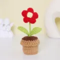 Plante en pot au crochet faite main mini fleur tricotée douce décoration de bureau - MXD05-1 (Rose Rouge en Pot)