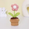 Fleur en pot au crochet faite à la main plante tricotée rose décoration maison miniature bureau - MXD05-2 (Rose Pâle Centre Blanc)