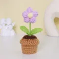 Fleur en pot au crochet faite à la main mini tricot déco maison cadeau mignon - MXD05-4 (Rose Violette Centre Jaune)
