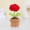 Petite fleur en pot au crochet faite main rose rouge plante de décoration de bureau - MXD06-2 (Rose Rouge Tricotée)