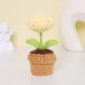 Mini plante en pot au crochet fleur en laine jaune faite à la main décoration de bureau - MXD06-3 (Rose Jaune Tricotée)