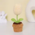 Tulipe en pot au crochet faite main mini fleur en laine pour decoration de bureau jolie cadeau - MXD07-1 (Tulipe Beige)