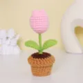 Plante de tulipe au crochet faite à la main, jolie décoration de fleurs tricotées. - MXD07-3 (Tulipe Rose)