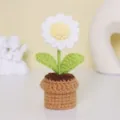 Mini fleur en pot au crochet faite main marguerite tricotée mignonne déco maison bureau - MXD08-1 (Fleur Blanche Centre Jaune)