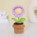 Fleur au crochet faite main plante en pot mini tricot laine artisanat déco table bureau SKU - MXD08-2 (Fleur Violette Centre Jaune)