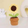 Plante en pot de tournesol au crochet faite à la main, jolie décoration de bureau tricotée. - MXD09-1 (Tournesol en Laine)