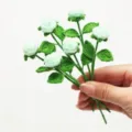 Handmade crochet mini rose flower bouquet, delicate knitted floral decor for gifts and crafts. - 6 Pieces Pack / Light Green