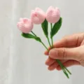 Handmade mini crochet tulip flower bouquet cute yarn knit gift home table decoration - Tulip 3 Pieces / Pink