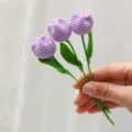 Mini handmade crochet tulip bouquet artificial knitted flower for living room decor gifts - Tulip 3 Pieces / Purple