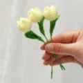 Mini crochet tulip bouquet handmade wool yarn flower home decoration gift for festival. - Tulip 3 Pieces / Light Yellow