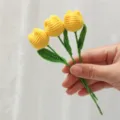 Handcrafted crochet yellow tulip bouquet, cute mini knitted flower for home decor and gifts. - Tulip 3 Pieces / Yellow