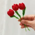 Handcrafted mini crochet tulip bouquet cute wool knitted flower for home decor gift - Tulip 3 Pieces / Red