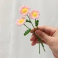 Handmade crochet pink flower bouquet knitted miniature floral home decoration gift item - Daisy 3 Pieces / Pink