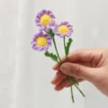 Handmade crochet mini flower bouquet purple yellow cute knitted flower home decor gift - Daisy 3 Pieces / Purple