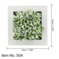 Artificial plant wall hanging photo frame, white wooden texture frame with green foliage. - Style 50A
