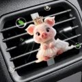 Cute cartoon pig car air vent clip detail view, cute acrylic decorative accessory. - Pink