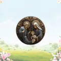 Acrylic Easter round pendant keychain, religious Holy Family style decorative gift accessory. - Style 1
