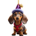 Dachshund dog Christmas tree ornament detail view, cute acrylic hanging pendant decoration. - Style 8