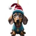Christmas dachshund dog acrylic hanging ornament, cute 2d cartoon holiday tree decor pendant. - Style 6