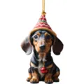Cute Christmas Dachshund hanging ornament, acrylic car charm and tree decor pendant. - 6