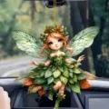 Ornement suspendu de voiture de fée de forêt fantastique mignonne avec des ailes vertes - 1