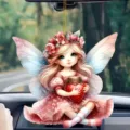 Ange rose fée voiture suspendu pendentif acrylique mignon elfe rétrovision décoration charme - 2