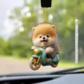 Χαριτωμένο σκυλί Pomeranian σκούτερ ακρυλικό επίπεδο αυτοκίνητο καθρέφτης δώρο στολίδι - Στυλ 2 (Σκύλος Οδηγεί Μοτοσικλέτα)