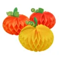 Halloween Ringraziamento zucca palla a nido d'ape decorazione festa luogo decoro principale - Set di 3 Palle a Nido d'Ape di Zucca Rosso Arancione Giallo