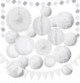 Weisse papierfaecher blumen set hochzeit party dekorationen weiss thema laterne honigwaben - Weißes Papierfächer-Laternen-Set