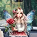 Ornement de voiture fée en acrylique, pendentif ange rose avec ailes de papillon pour rétroviseur. - Style 3