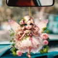 Pendentif de rétroviseur de voiture ange fée rose acrylique mignon détail de décoration - 6
