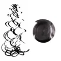 Detailed view of black PVC hanging swirl decoration, showing coiled and extended states for party. - Double Spiral 6 Pack / Black