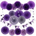 20-piece purple paper fan flower set party wedding decoration hanging paper balls banner. - Purple 20-Piece Set